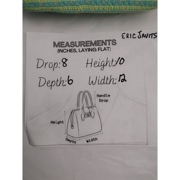 Eric Javits Multicolor Leather Strap Gold Metallic Bag Straw Canvas Stripes - Picture 10 of 12